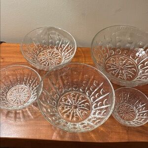 VINTAGE beautiful bubble pattern glass serving bowl set 1970s 1980s retro